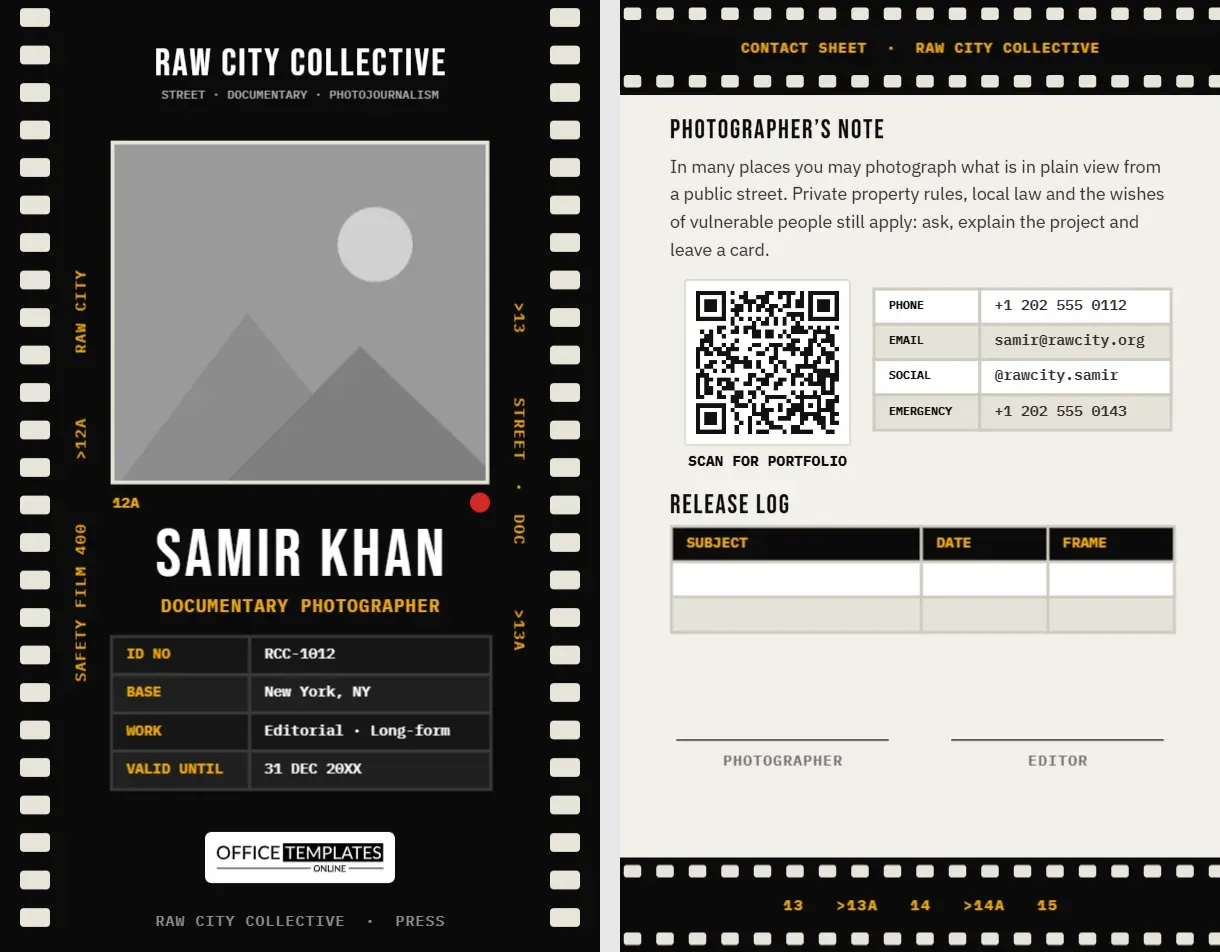 Street Photographer ID Card – 35mm Film Negative Documentary Badge