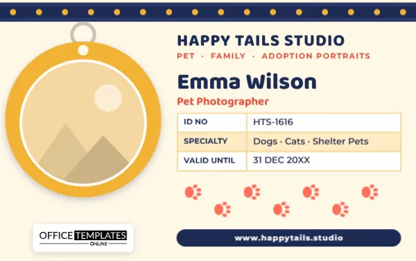 Pet Photographer ID Card – Dog Tag Photo, Collar and Paw Print Trail