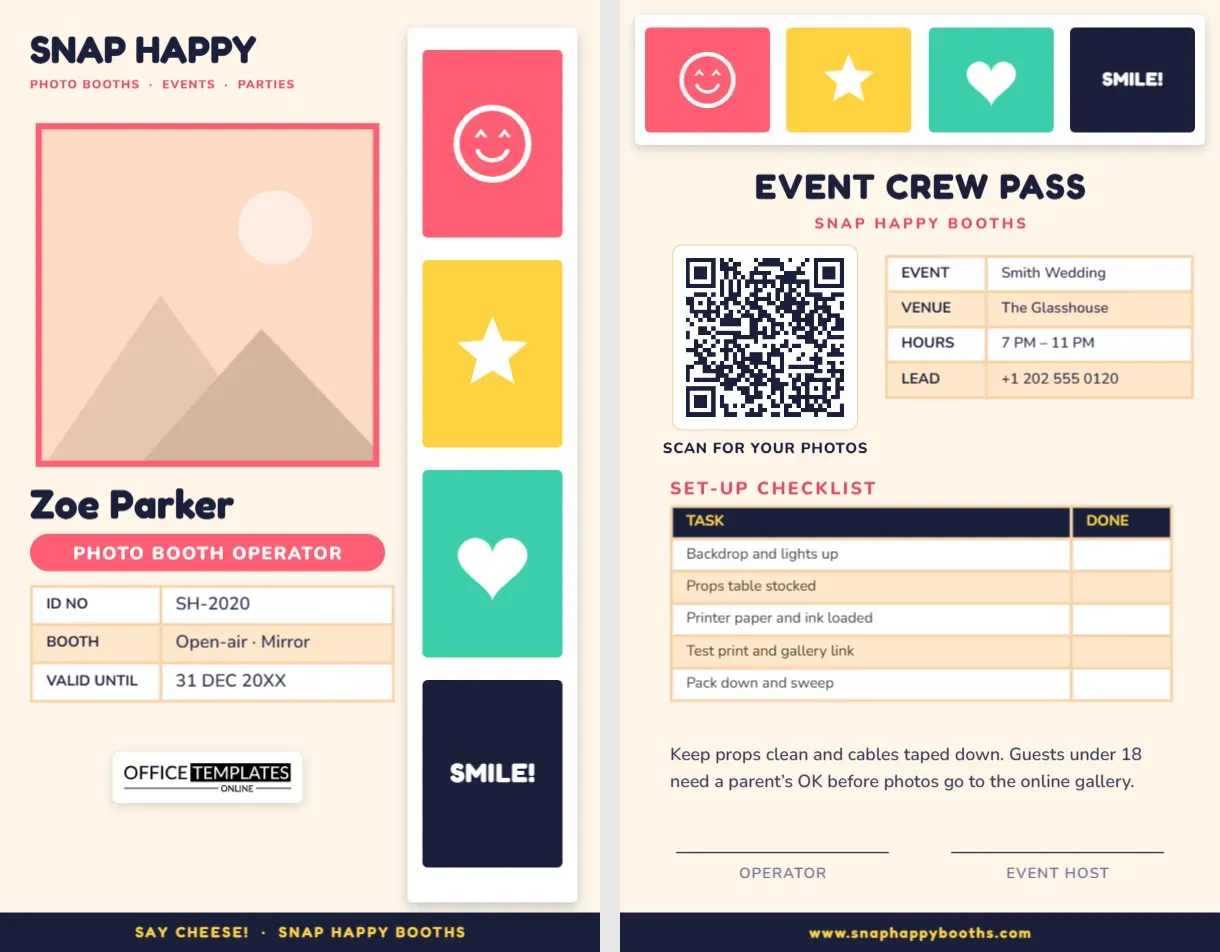 Photo Booth Operator ID Card – Four-Frame Photo Strip Design