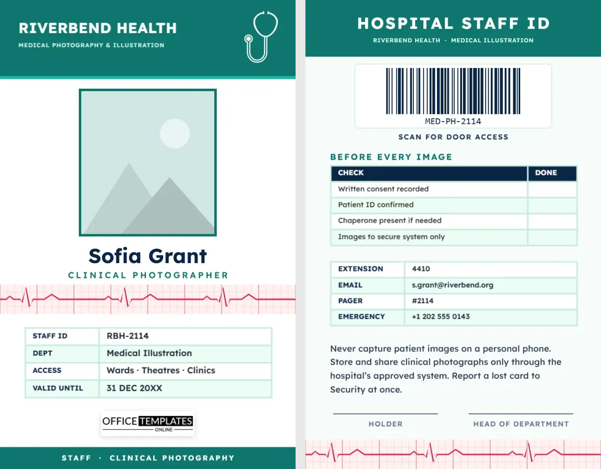 Medical Photographer ID Card – Hospital Staff Badge With ECG Trace