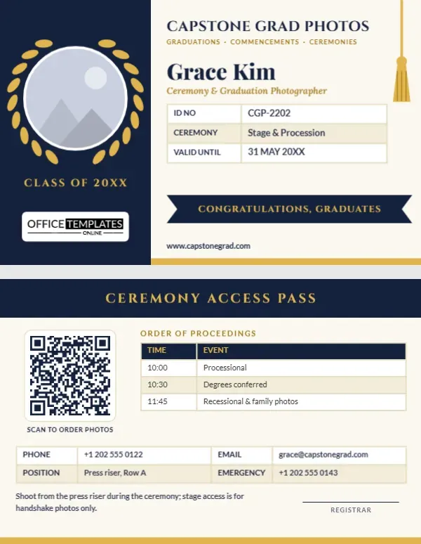 Graduation Photographer ID Card – Laurel Wreath and Gold Tassel Design