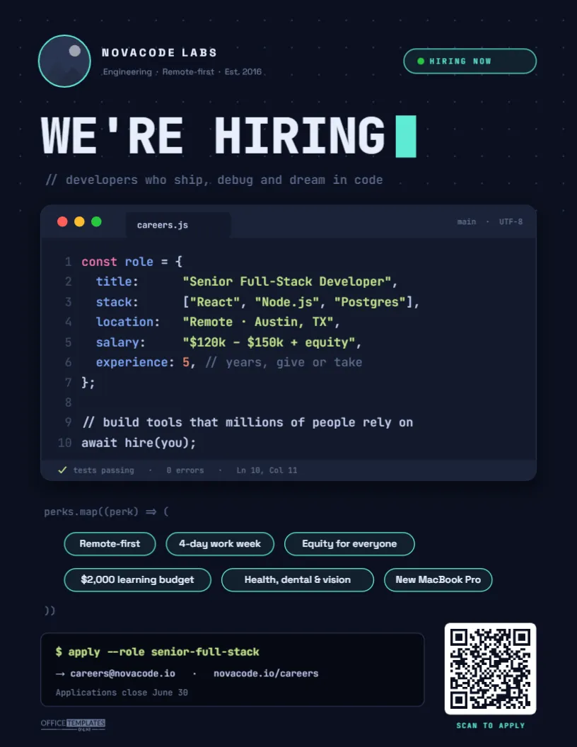 Software Developer Hiring Poster – Code Editor We’re Hiring Design