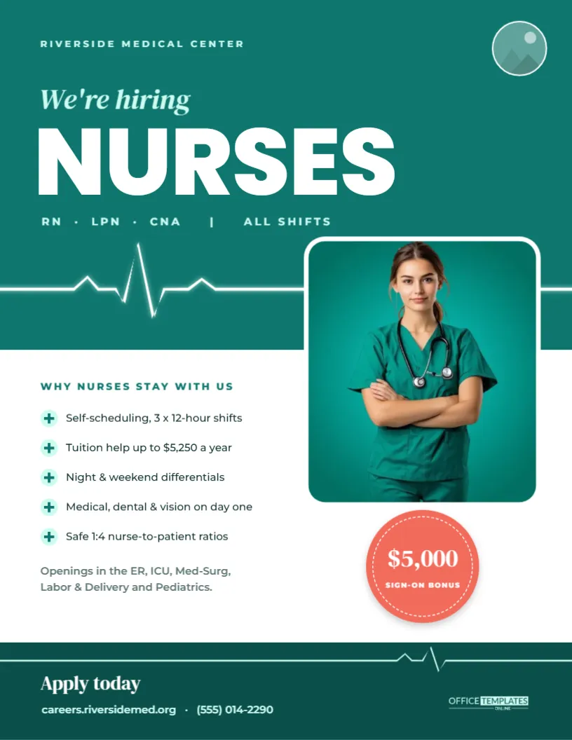 Nurses Wanted Hiring Flyer – Healthcare Recruitment Poster