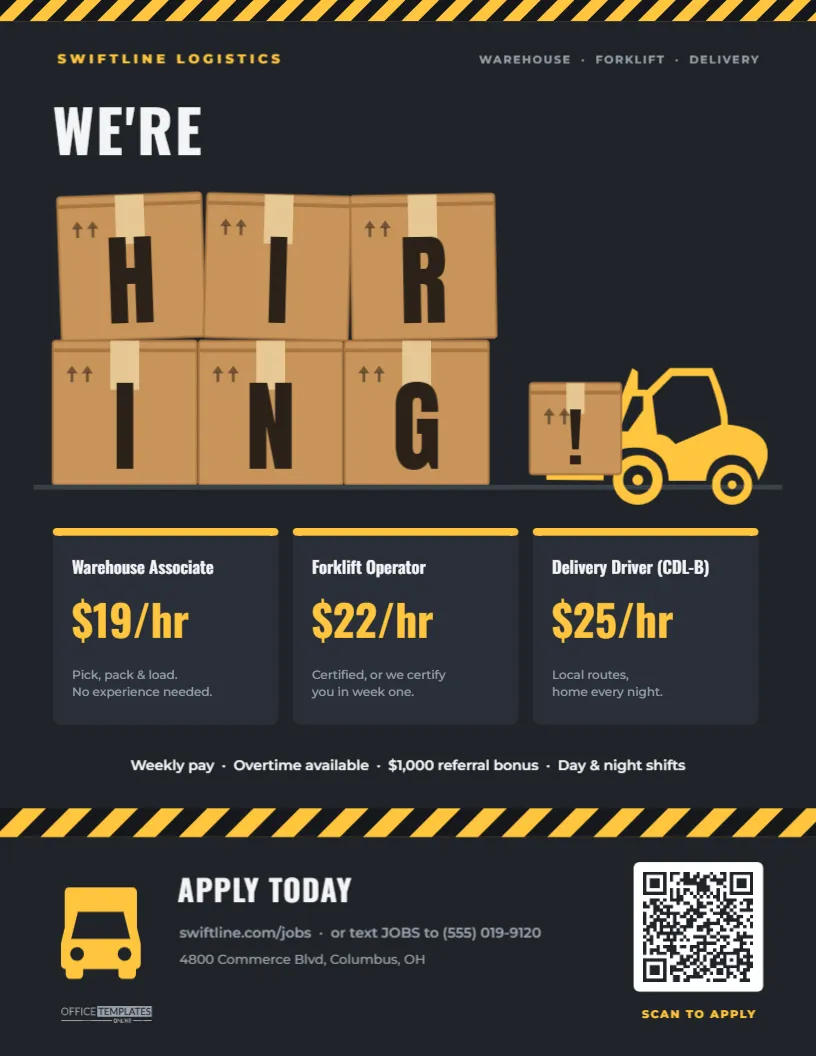 Warehouse & Delivery Driver Hiring Flyer – Stacked Box Design