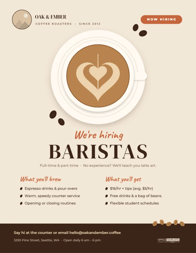 Barista Hiring Flyer – Coffee Shop We’re Hiring Poster