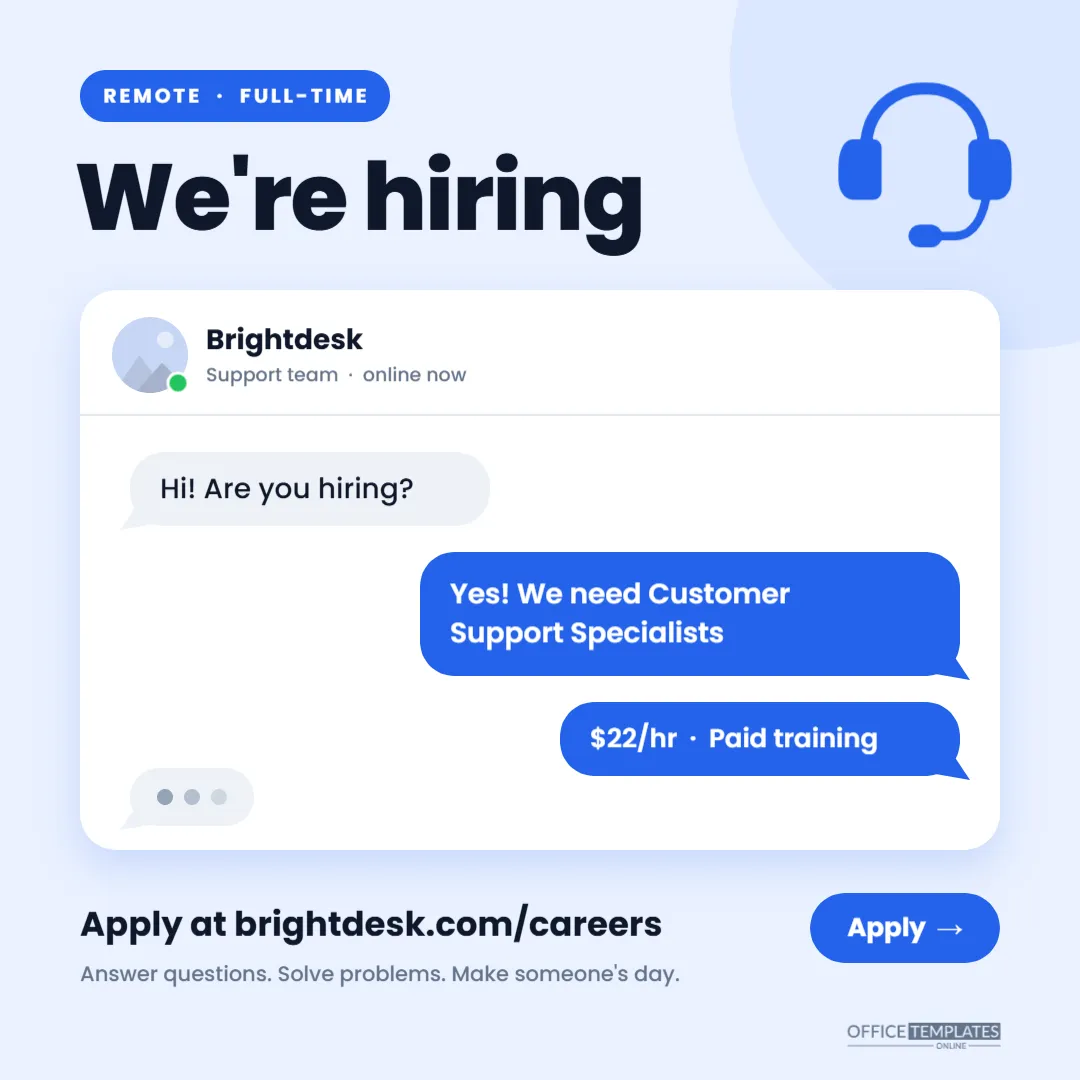 Customer Support Hiring Instagram Post (1080 x 1080 px)