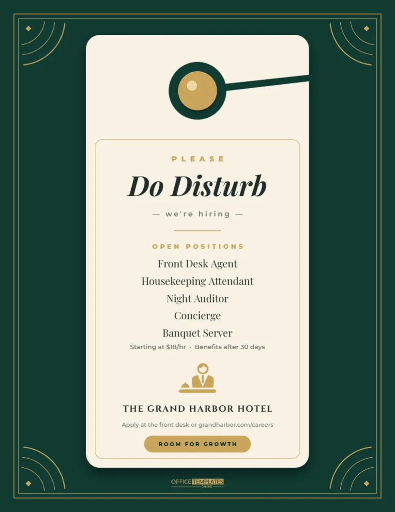 Hotel Hiring Flyer – Door Hanger Hospitality Jobs Design