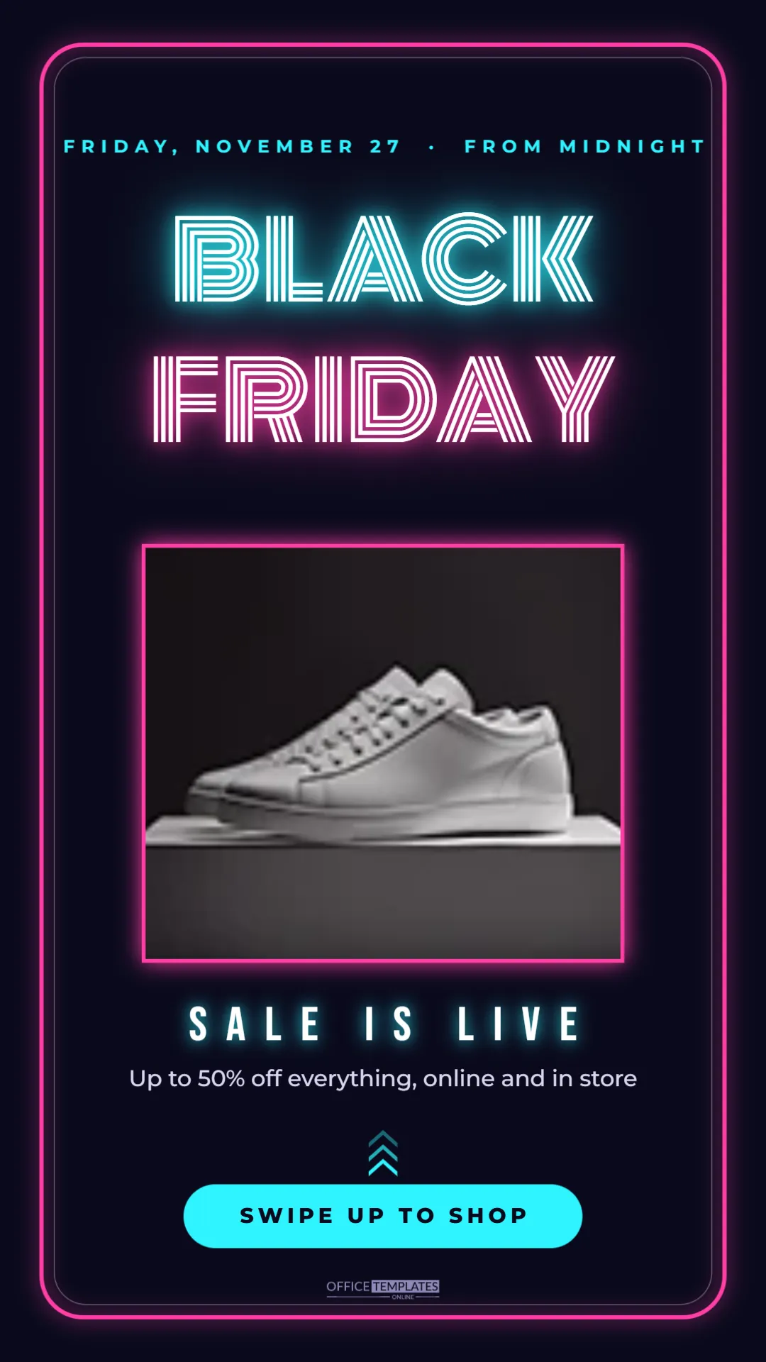 Black Friday Instagram Story Template in Neon (1080 x 1920) – free editable Black Friday template