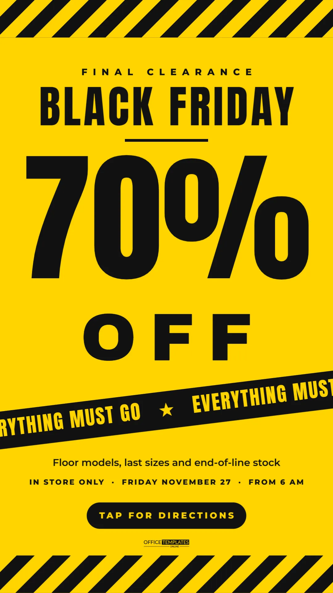 Black Friday 70% Off Sale Story with Hazard Stripes (1080 x 1920) – free editable Black Friday template