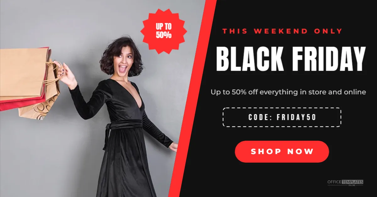 Black Friday Facebook Post Template with a Photo (1200 x 630) – free editable Black Friday template