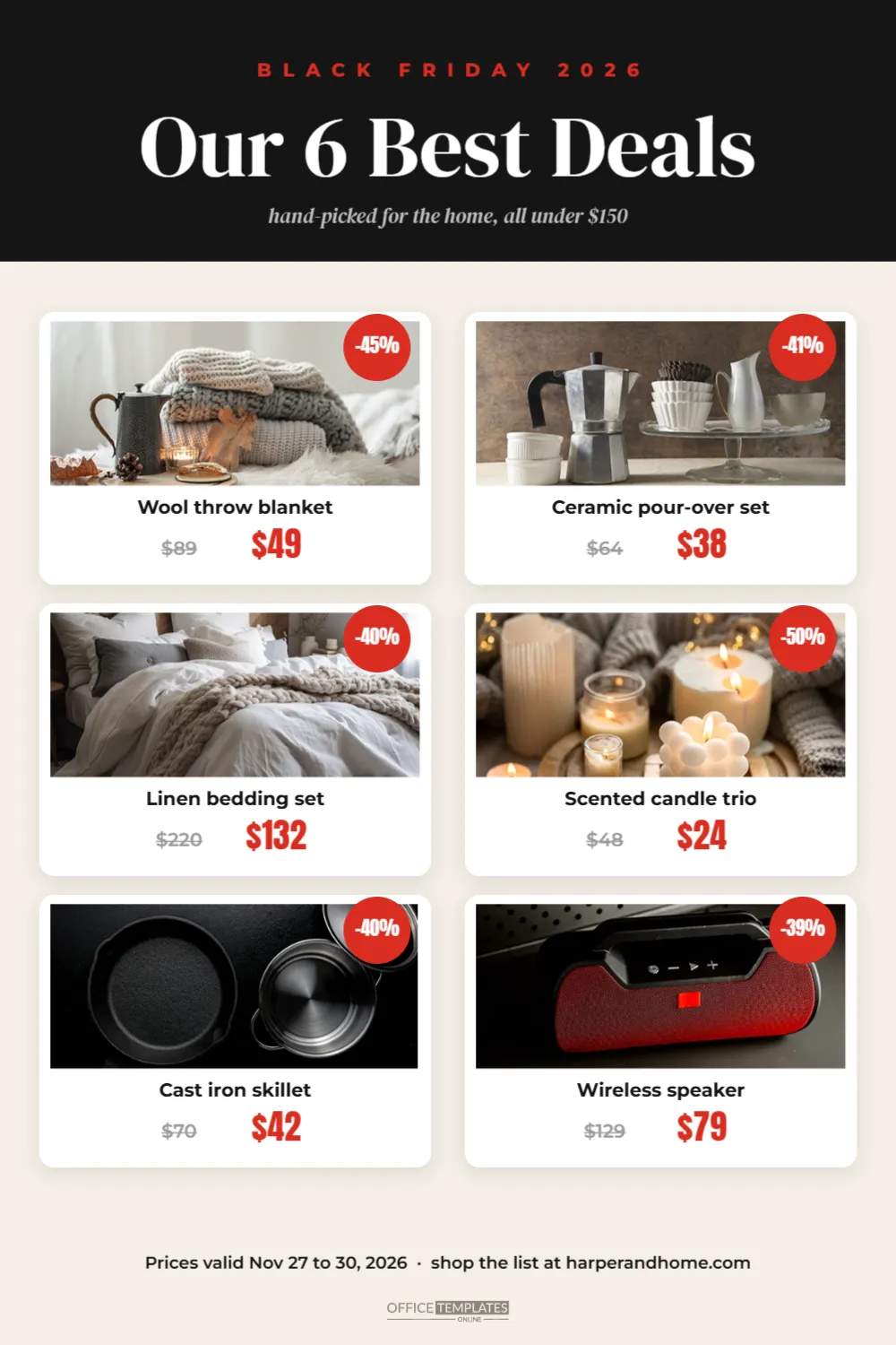 Black Friday Pinterest Pin Template with Six Best Deals (1000 x 1500) – free editable Black Friday template