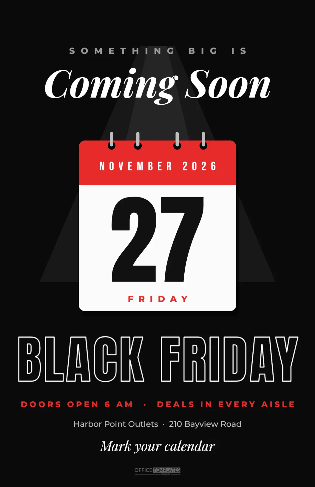 Black Friday Coming Soon Poster with a Calendar Page (11 x 17)