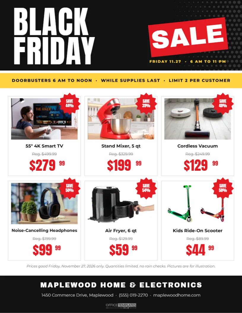 Black Friday Sale Flyer Template with Six Product Deals