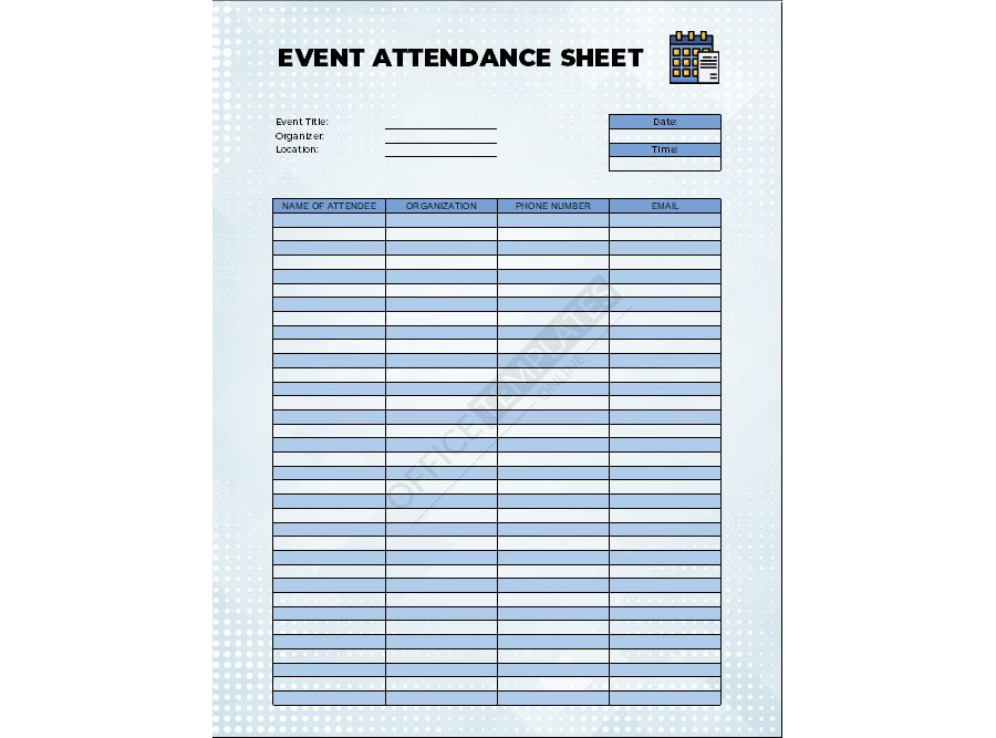 Event Attendance Sheet in MS Excel Format