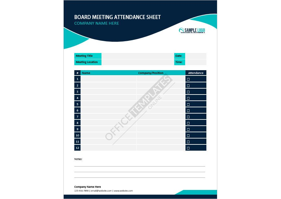 Board Meeting Attendance Sheet Template in MS Word Format