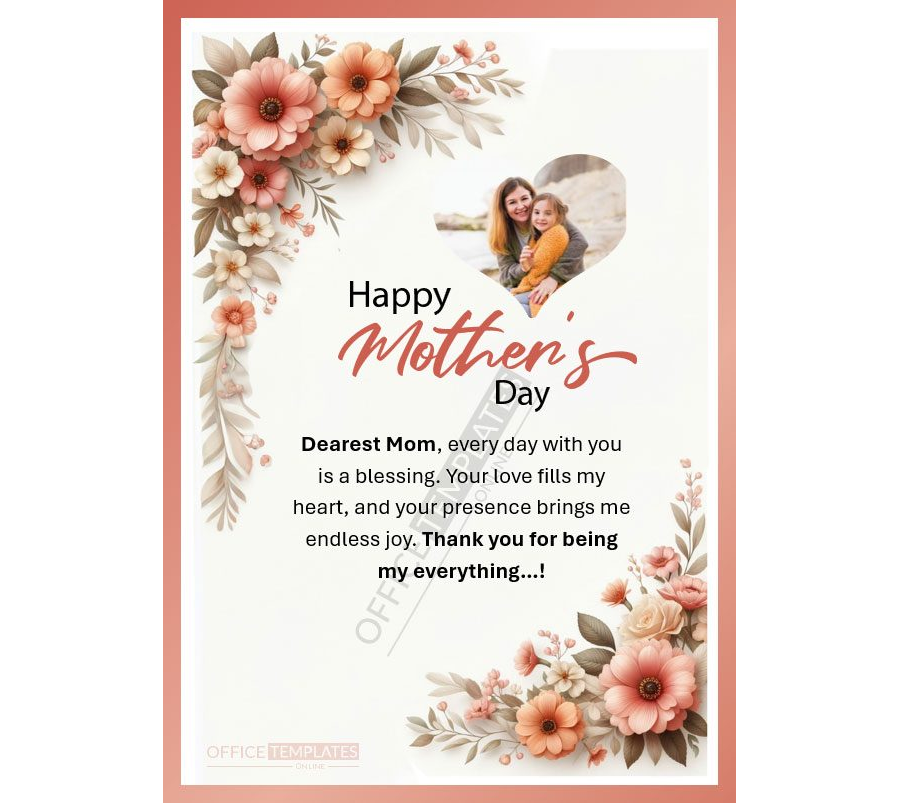 Beautiful Peach Floral Mother's Day Card