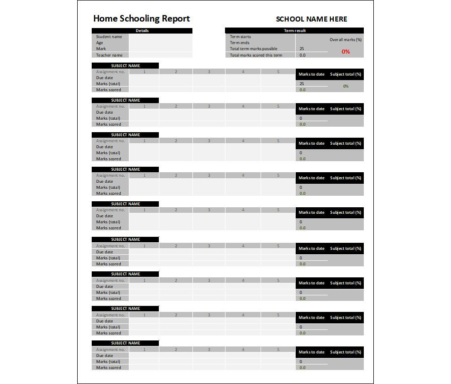 Download Home-School Progress Tracker Report Template