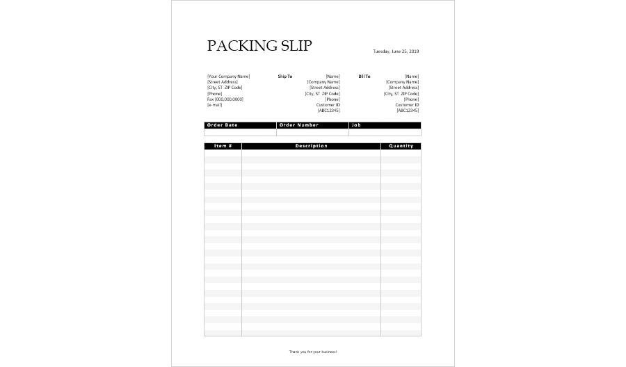 Packing Slip Template