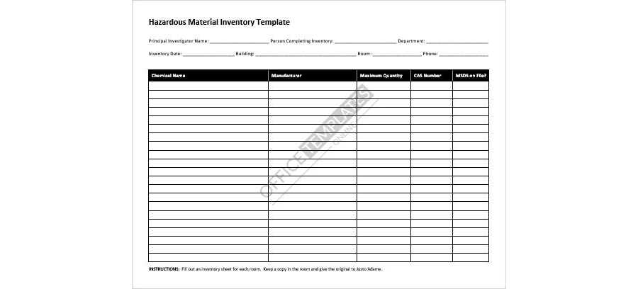 Download Chemicals Inventory Format for Microsoft Word