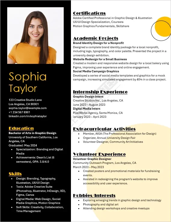 Graphic Design Fresher Resume Template