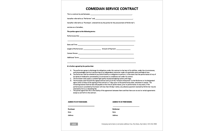 Comedian Service Contract Template