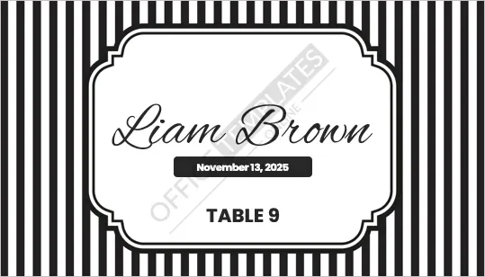 Black and White Striped Place Card Template