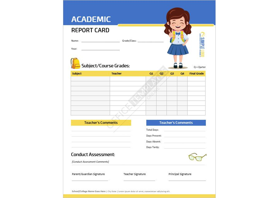 Traditional Academic Report Card template