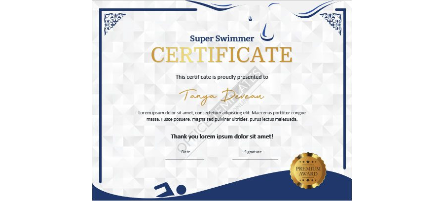 Download Swimming Sports Certificate Design Template for MS Word