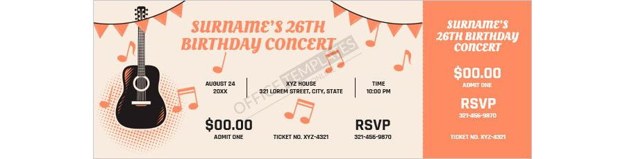Birthday Concert Ticket Template in MS Word