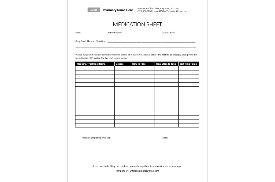 PDF Medication Sheet