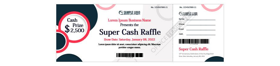 Download Cash Prize Raffle Ticket Template for MS Word