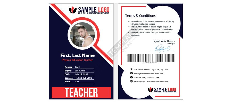 Download Sports/Physical Education (PE) Teacher ID Card Design for Microsoft Word