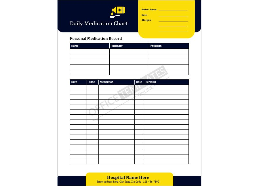 Patient Daily Medication Chart Template for MS Word