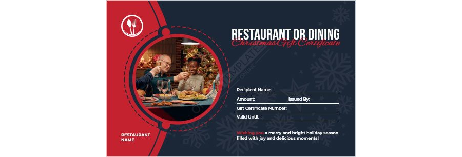 Restaurant or Dining Christmas Gift Certificate Template