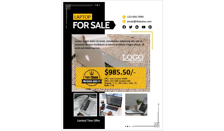 Download Item (Laptop) for Sale Flyer Template for MS Word