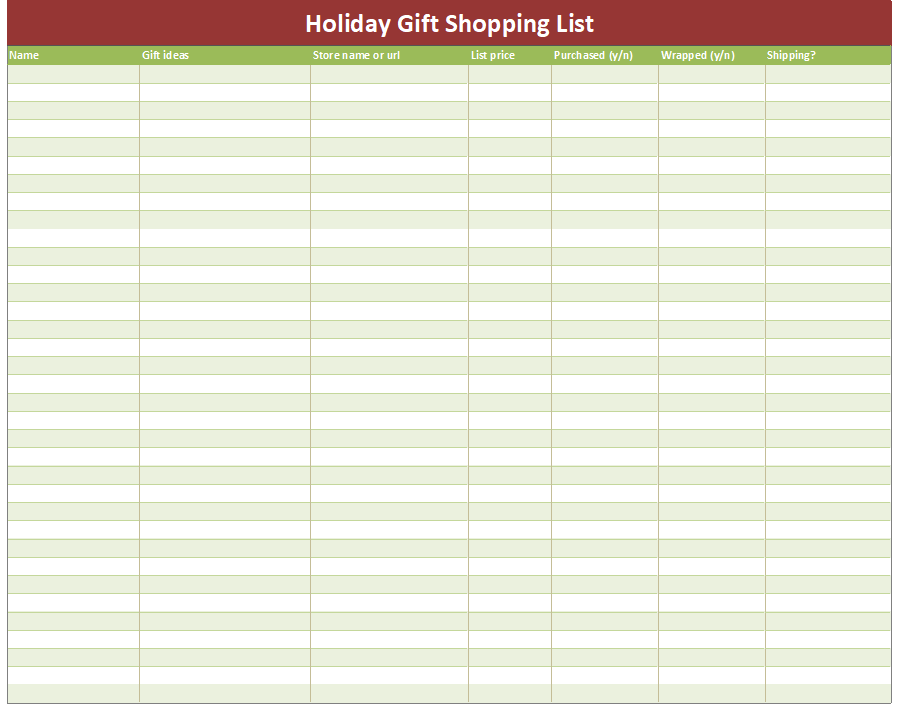 Download Holiday Gift Shopping List