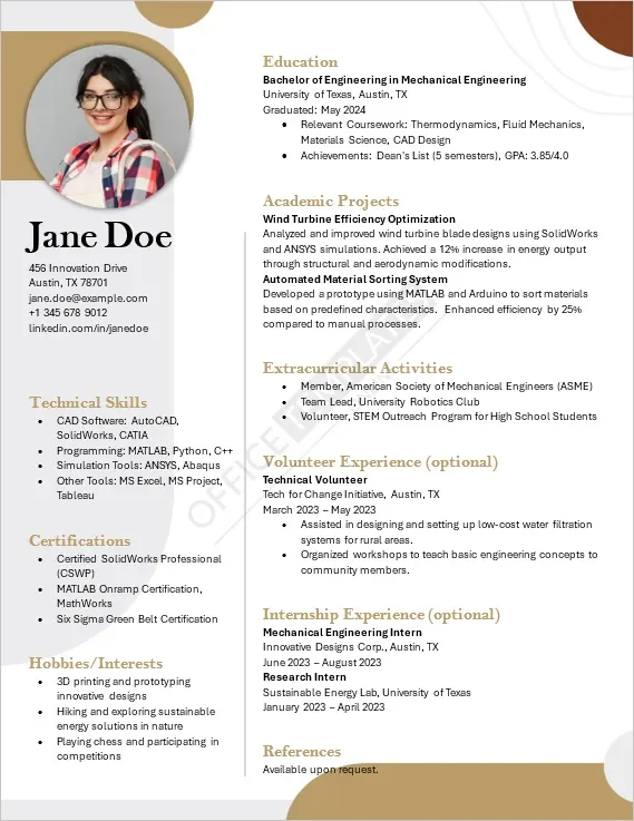 Engineering Fresher Resume Template