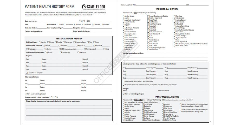 Patient Health History Form in PDF Format
