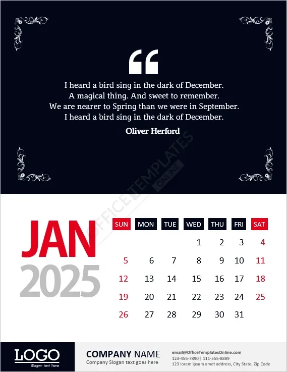 Download Month Calendar Template with Your Favorite Quote