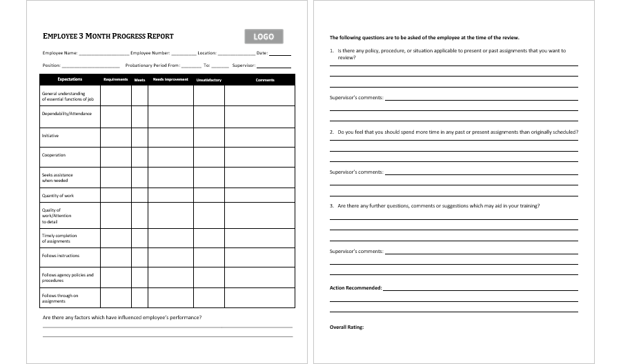 Employee 3 Months Progress Report&nbsp;