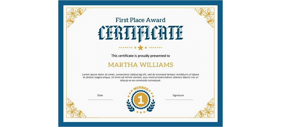 Download First Place Award Certificate Template