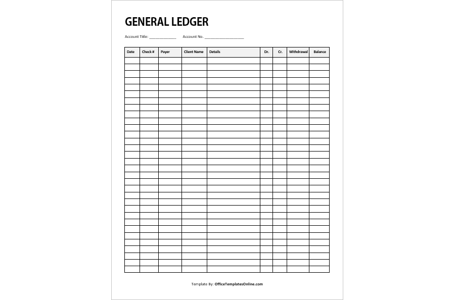 General Ledger Template with Client, Payee and Withdrawal Information