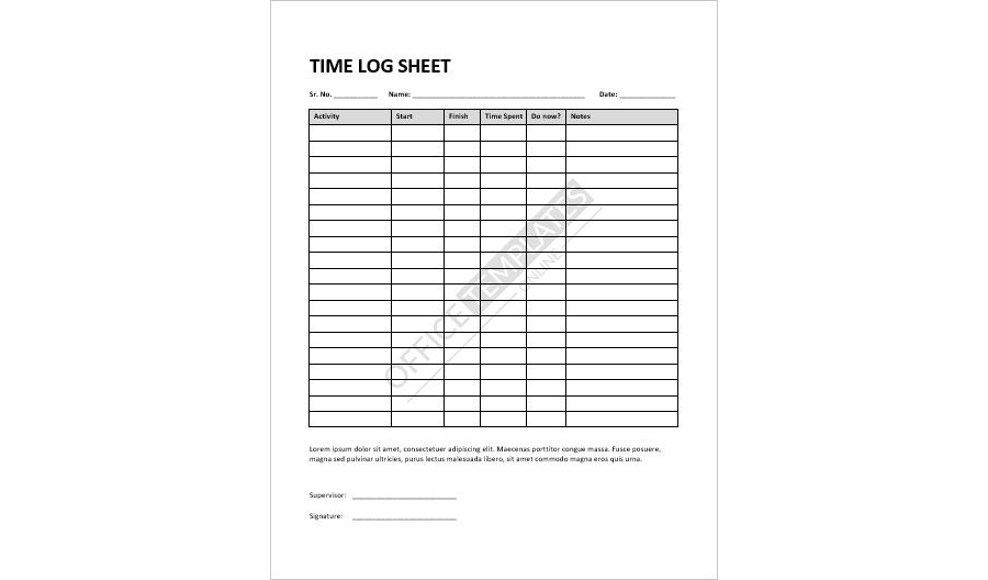 General Time Log Sheet Template