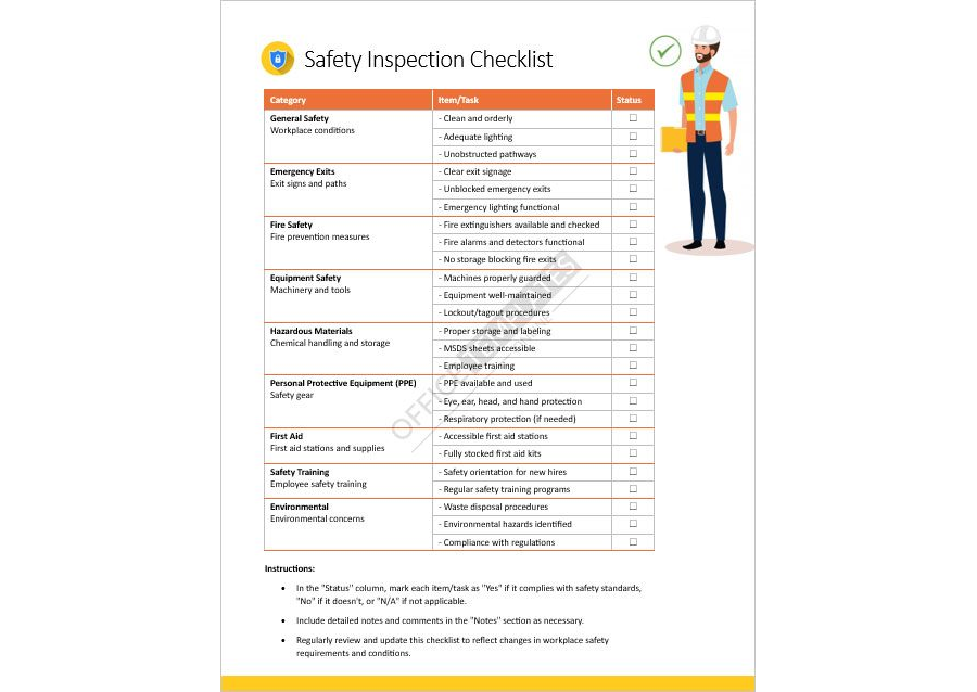 Safety Inspection Checklist Template