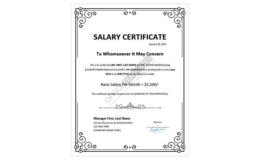 Download To Whom It May Concern Salary Certificate in Microsoft Word