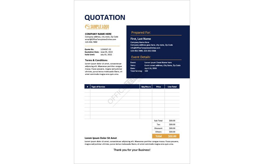 Event Quotation Template in MS Word