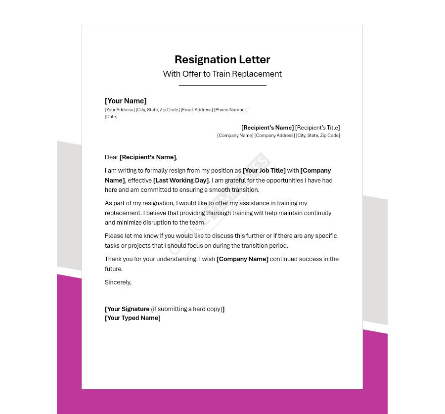 Resignation Letter with Offer to Train Replacement