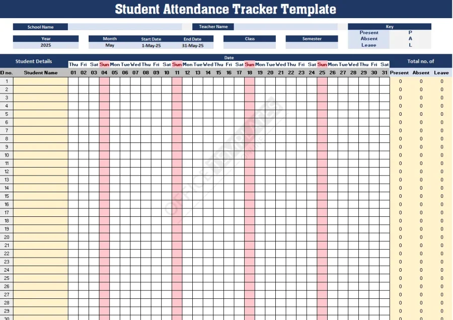 Free Excel Attendance Tracker for Students