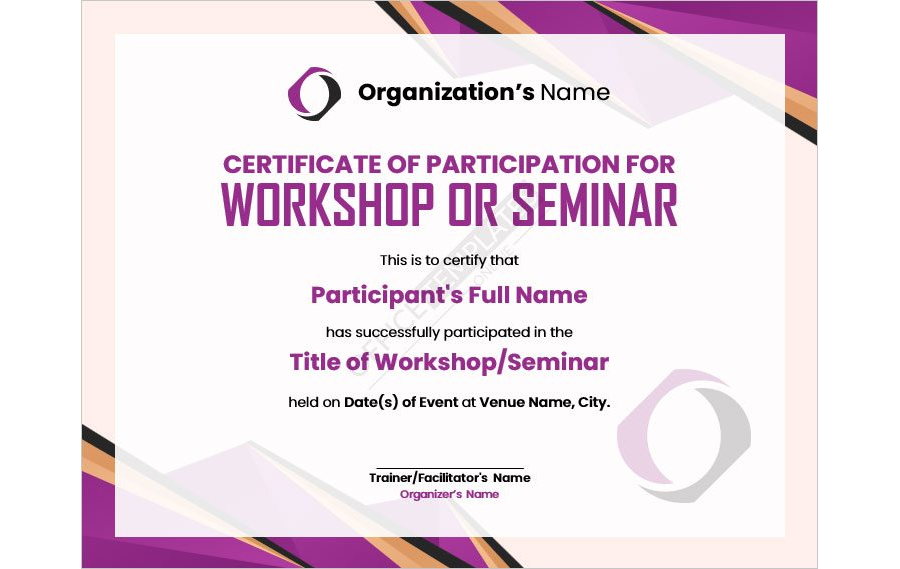 Certificate of Participation for Workshop or Seminar Template
