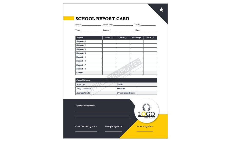 Download Editable High School Report Card Template for Microsoft Word